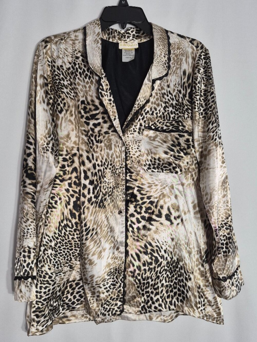 WHISPERS Satin Animal Print Long Sleeve Button Pajama Top; Size 2X